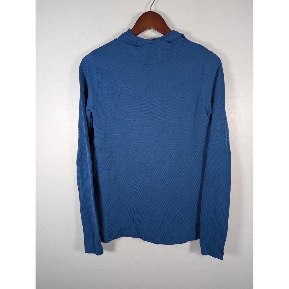Athleta Hoodie Womens‎ Medium Blue Chevron Knit Lightweight High Neck Pullover